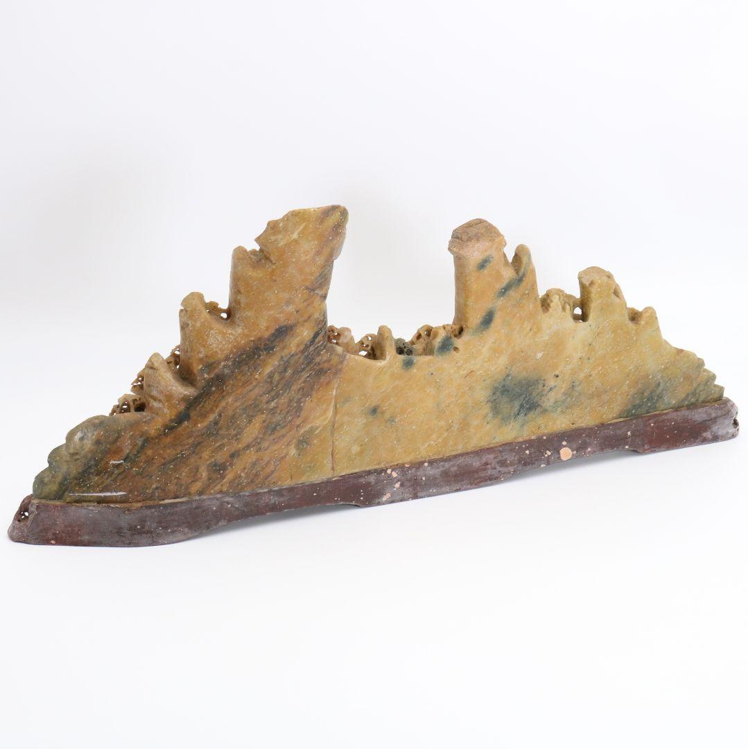 玉石蝋石青田石 楼閣山水雕 中国 床飾 置物 V201