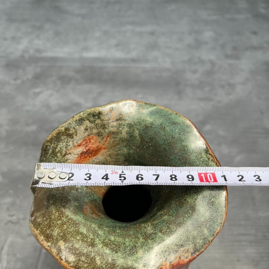 【備前焼】矢部篤郎 1点モノ 希少 花瓶 一輪挿しオレンジ 緑 陶芸品 陶器