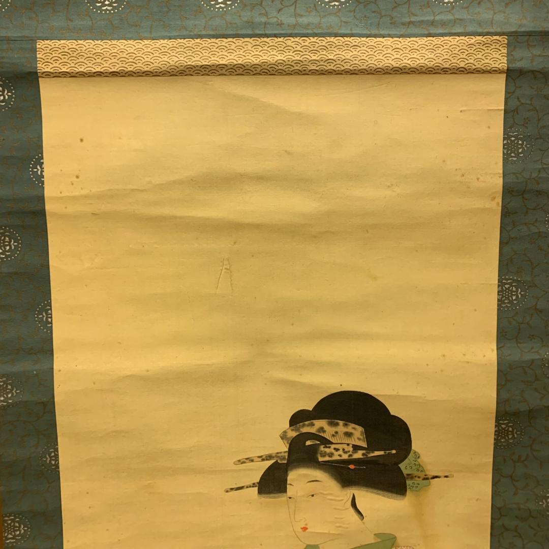 掛軸 竹堂? 立姿美人図 立美人図 浮世絵 美人画 日本画 絹本 落款