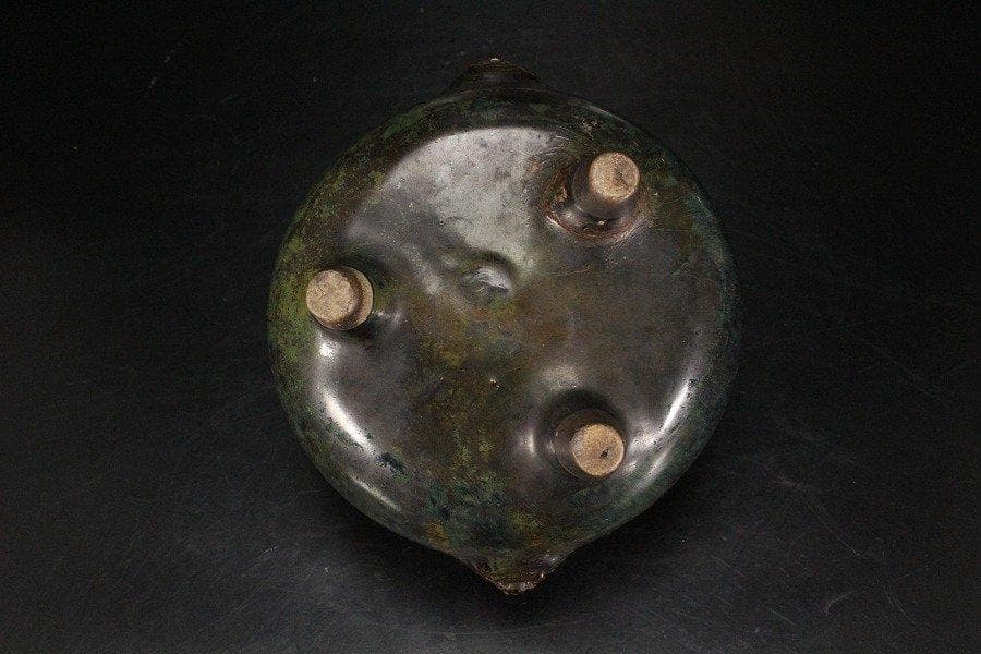 中国美術 窯變 海鼠釉 三足 獅子耳 香炉 明 旧家蔵出