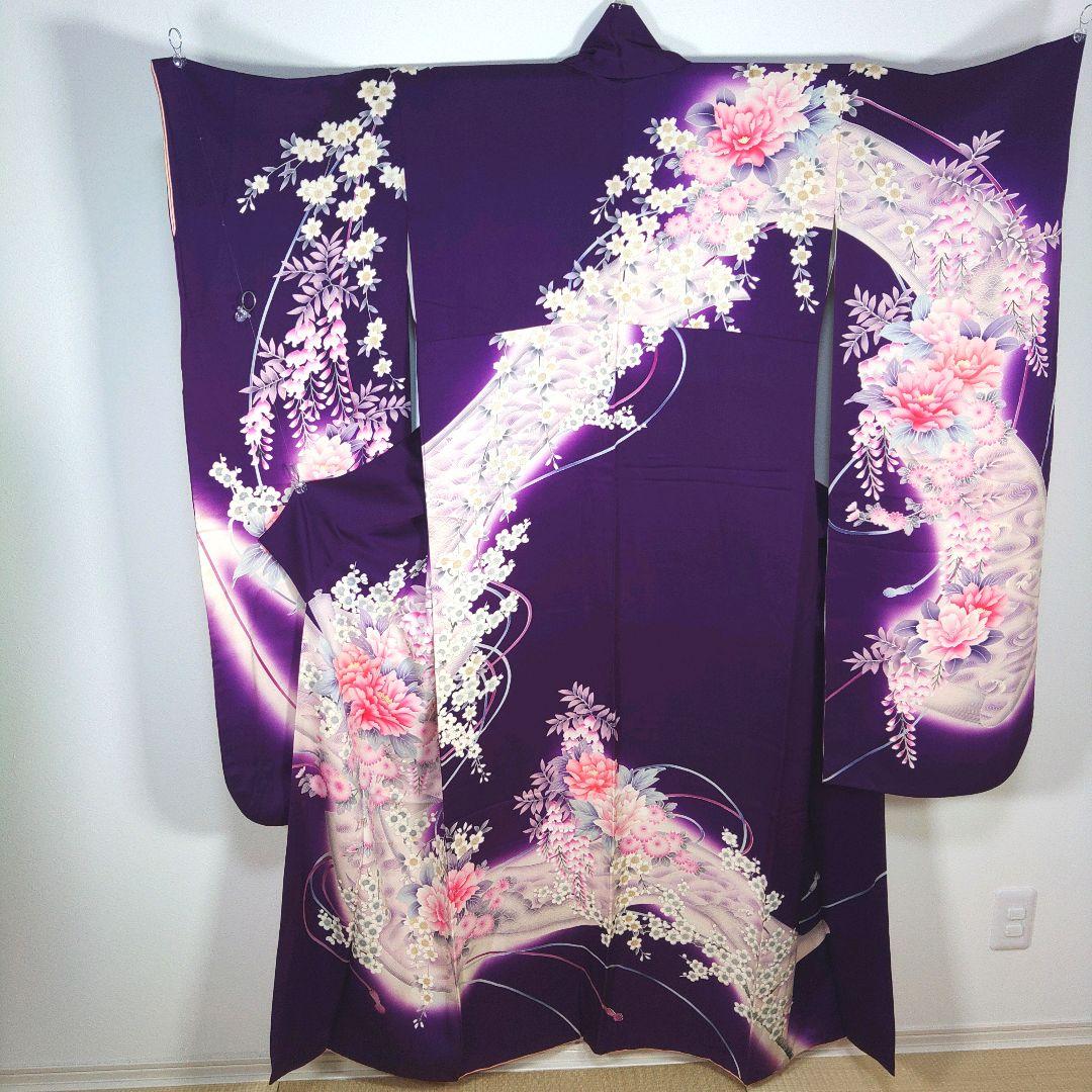 振袖 完全フルセット 24点 成人式 結婚式 前撮り 紫 金 緑 ライン