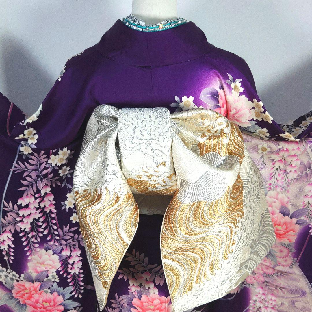 振袖 完全フルセット 24点 成人式 結婚式 前撮り 紫 金 緑 ライン