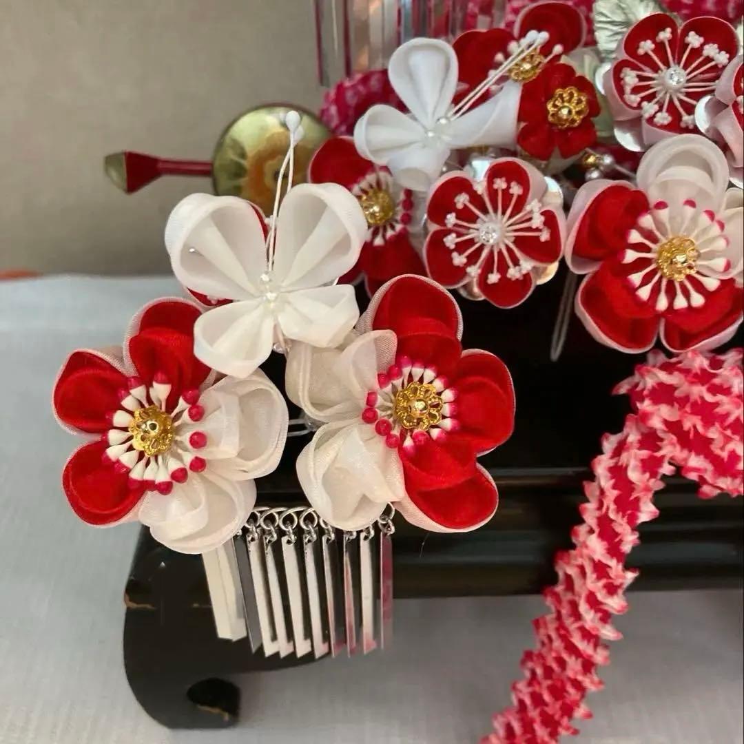 専用　勝山classical beauty 梅花と蝶々　平打ち簪　水引　赤鹿の子