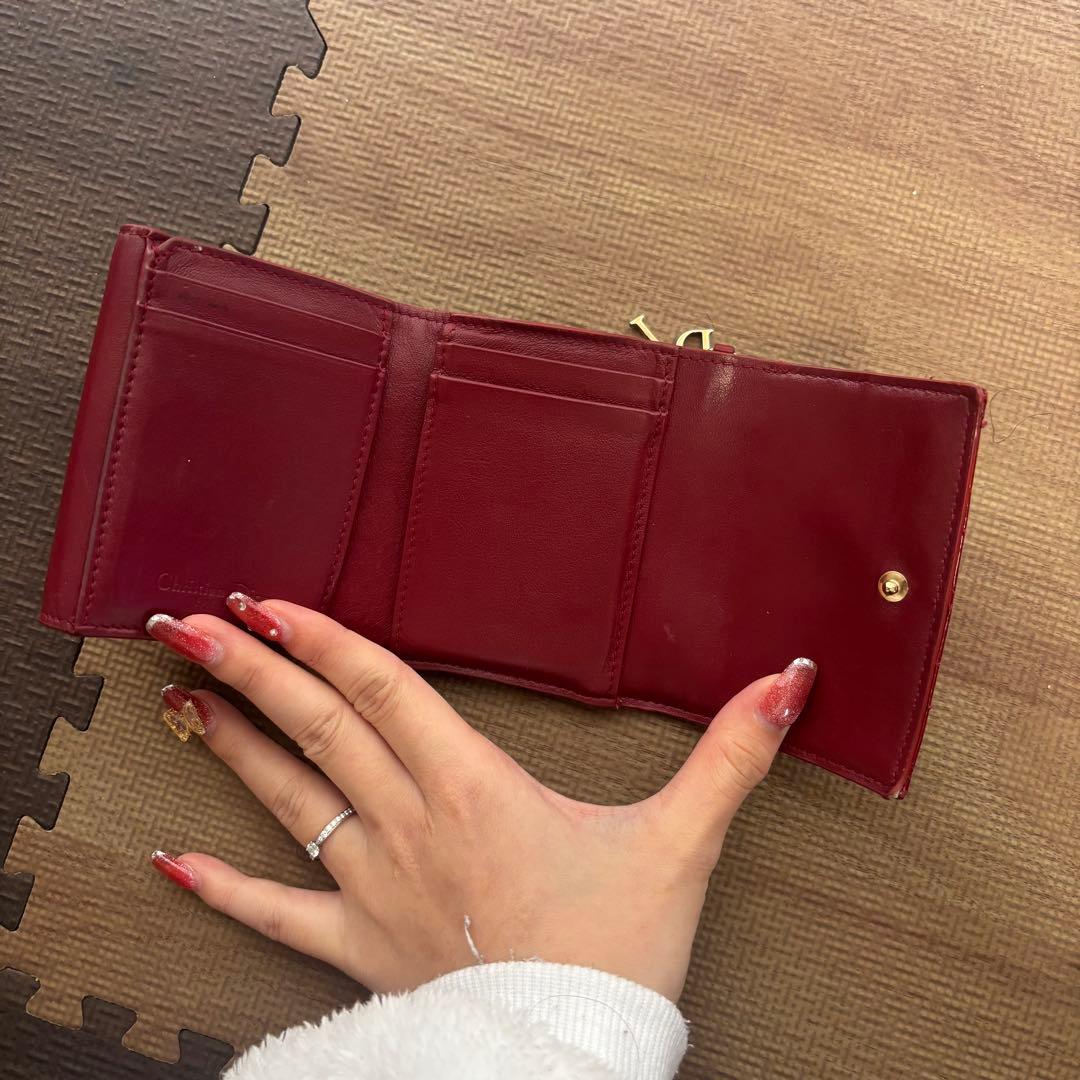 クリスチャンディオール パテントレザー 三つ折り財布　ロータスウォレット