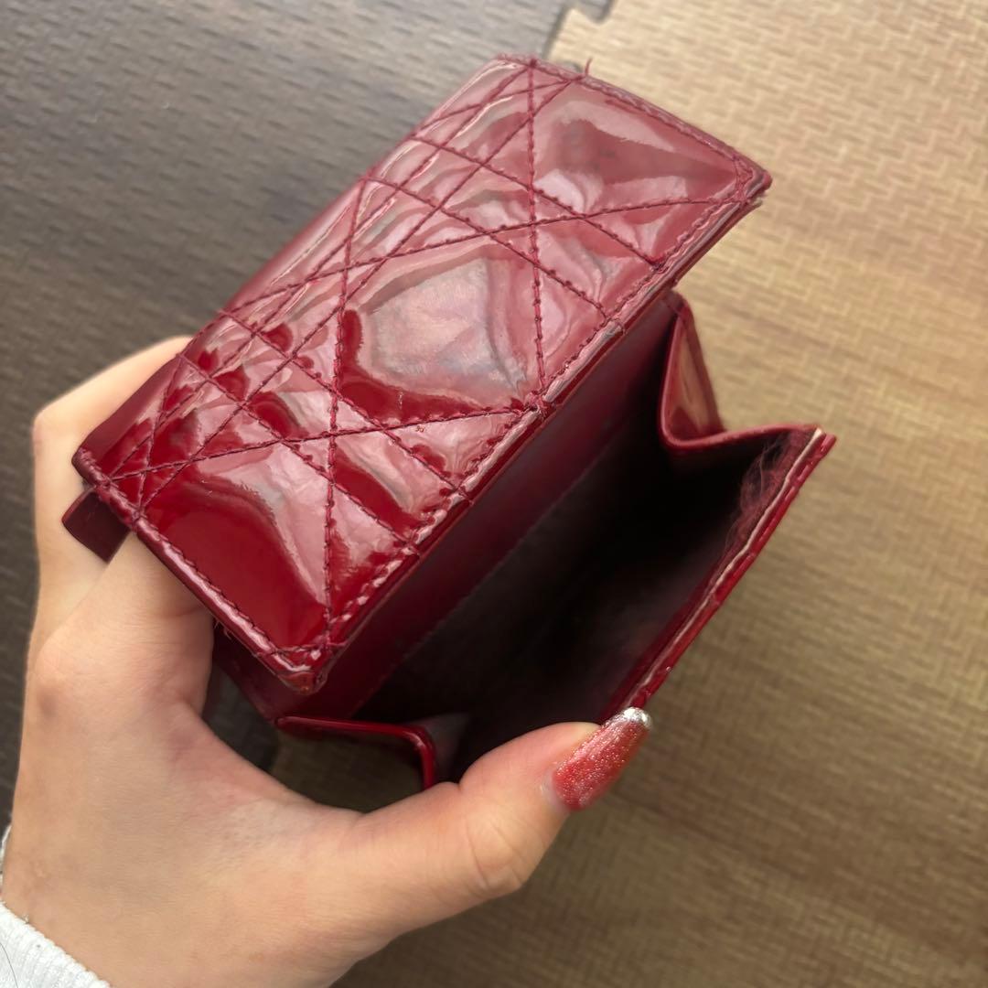 クリスチャンディオール パテントレザー 三つ折り財布　ロータスウォレット