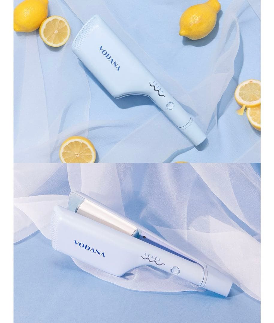 VODANA トリプルフローウェーブアイロン（40mm、クリーミーブルー）