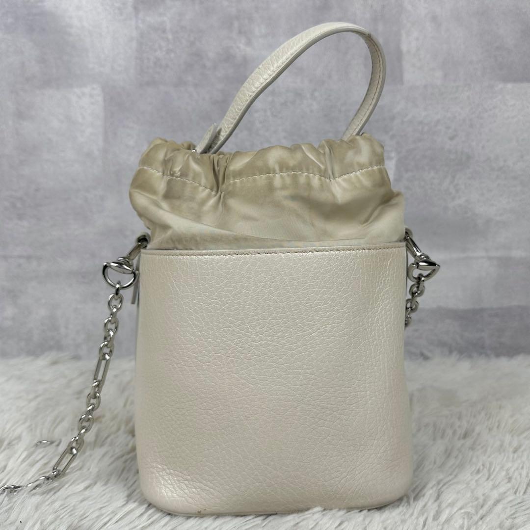 美品 メゾンマルジェラ レザー 2WAY ショルダーバッグ チェーン 5ac 白