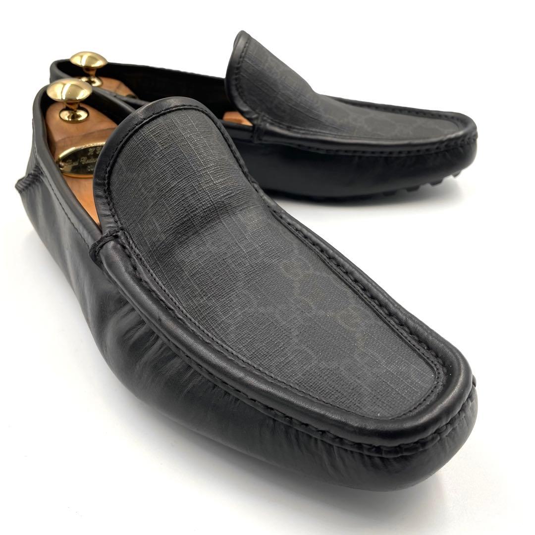 《超美品》GUCCI グッチ ローファー GG柄 本革 PVCレザー ブラック