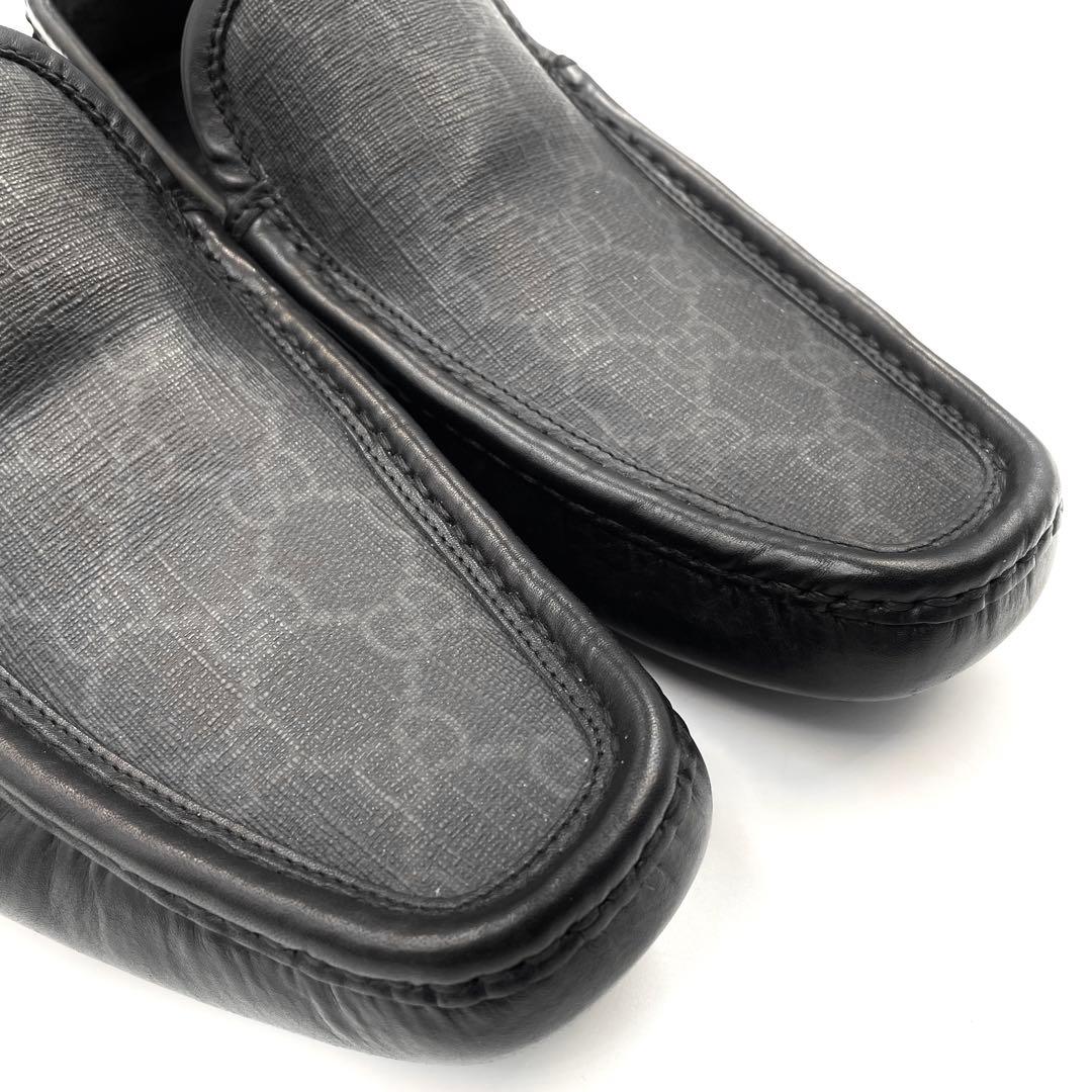 《超美品》GUCCI グッチ ローファー GG柄 本革 PVCレザー ブラック