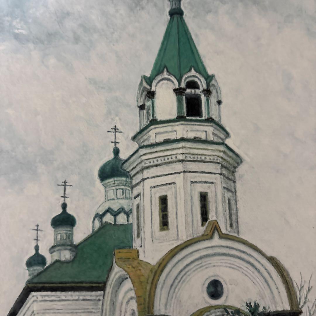 [作者不詳] ￼水彩・ガッシュ併用画　「函館ハリストス正教会」　額装原画　風景画