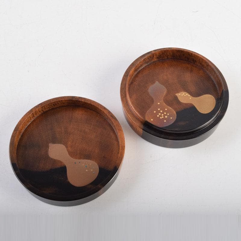 茶道具 正博作 黒柿製 六瓢蒔絵 香合 共布共箱 V 9034