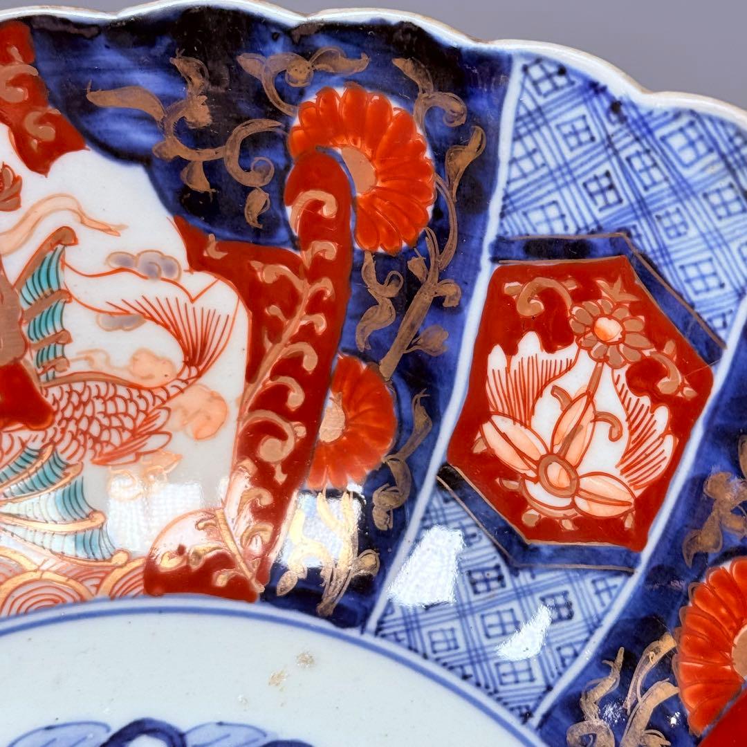 古伊万里 大聖寺伊万里 染錦三方龍仙人菊花型鉢 三ツ鉢揃い