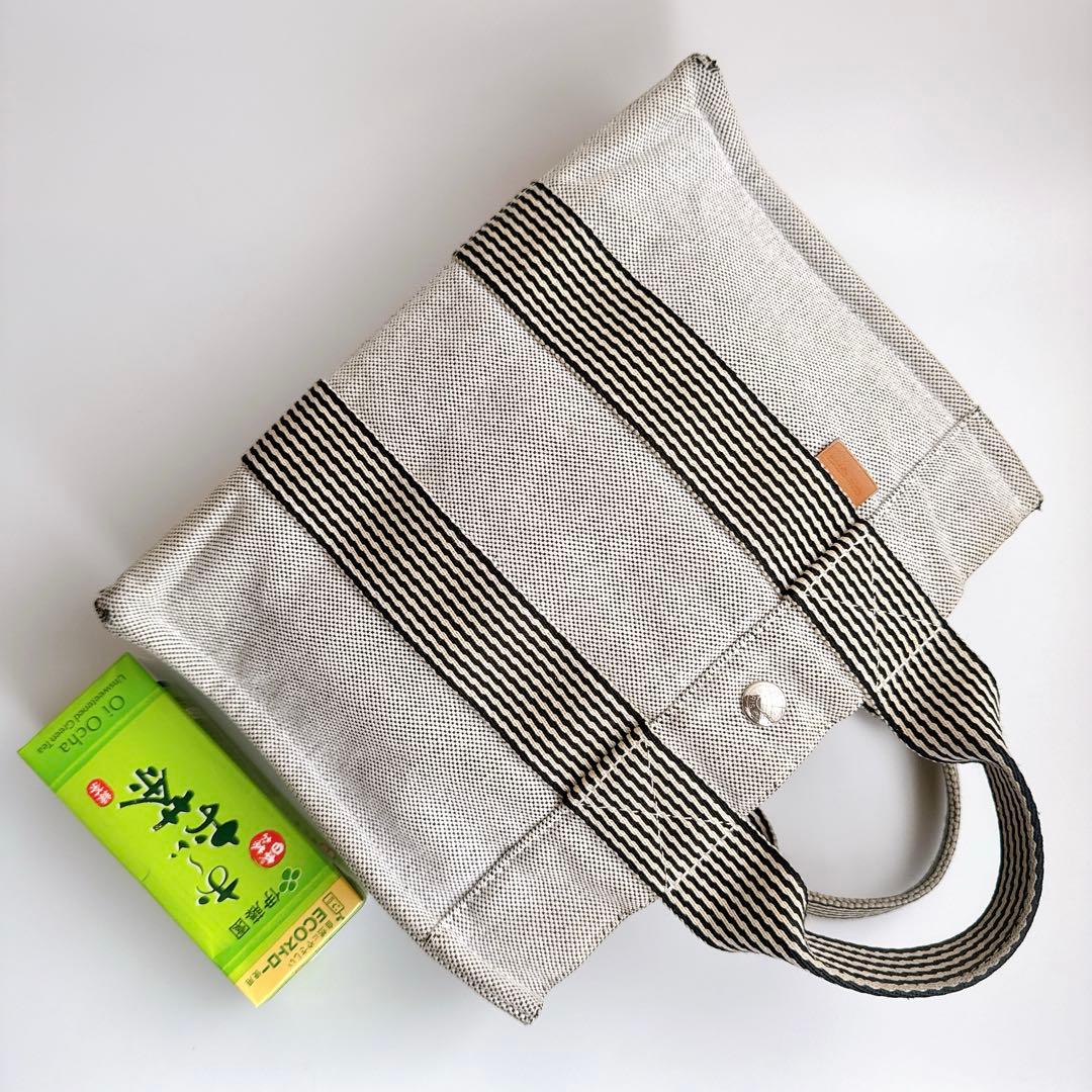 エルメス フールトゥPM ハンド トート バッグ グレー ブラック ストライプ