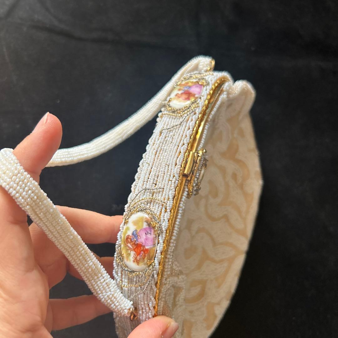 ヴィンテージ　フランス　ハンドメイド　ビーズバッグ　がま口　パーティーバッグ