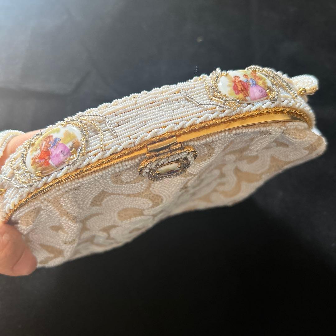 ヴィンテージ　フランス　ハンドメイド　ビーズバッグ　がま口　パーティーバッグ