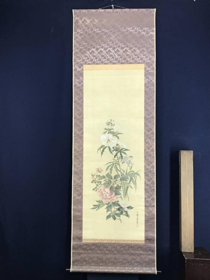 【真作】田能村小齋/牡丹草花図/花図/牡丹図/掛軸☆宝船☆AD-445