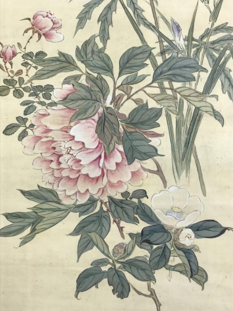 【真作】田能村小齋/牡丹草花図/花図/牡丹図/掛軸☆宝船☆AD-445