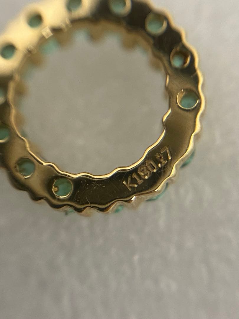 3-2523 K18 グリーンストーン（エメラルド？）　ペンダントトップ（2個）