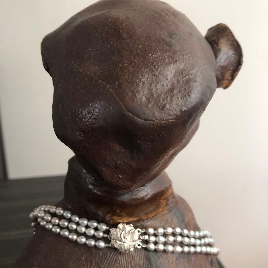 陶芸作品 陶人形シリーズ作品① 陶彫刻 淡水パールネックレスを装着