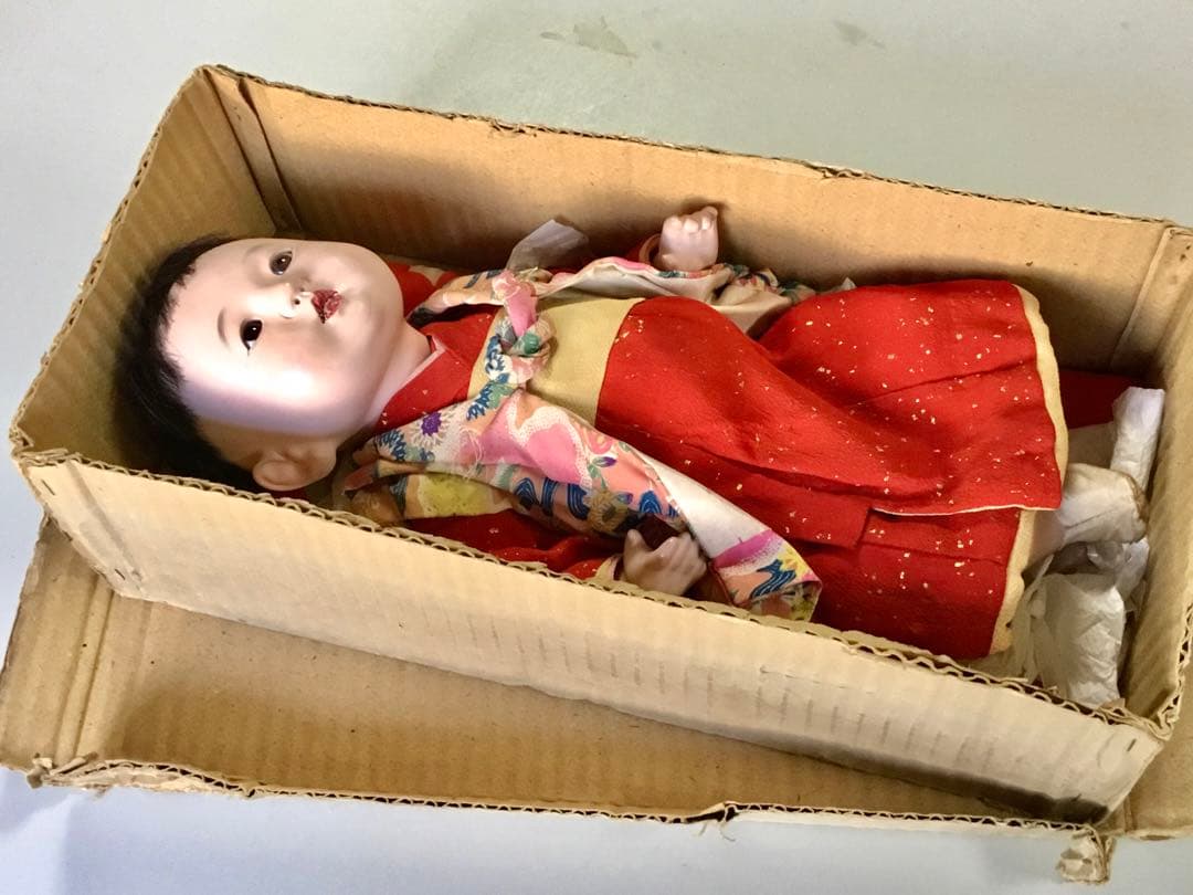 古い人形◇お座り人形◇紙箱入り 抱き人形 昭和レトロ 日本人形