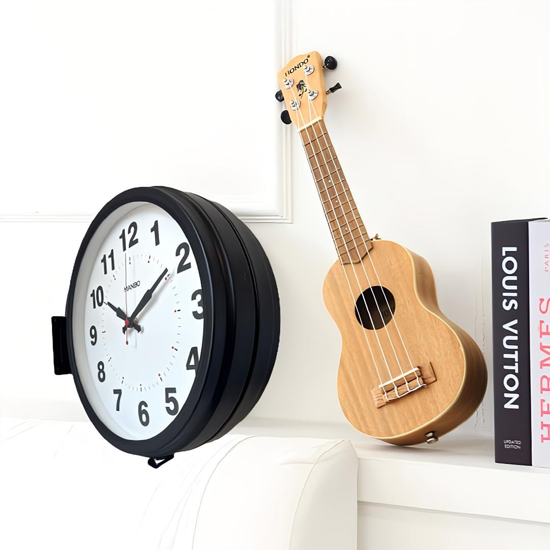 電波両面掛け時計ｍａｎｂｏ 両面掛時計 文字盤直径27CM 2kg （ブラック)