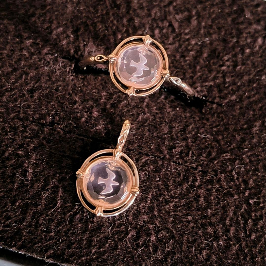 ①　リング　agete　K10 ゴールド　限定　鳥　ローズクォーツ　 13号