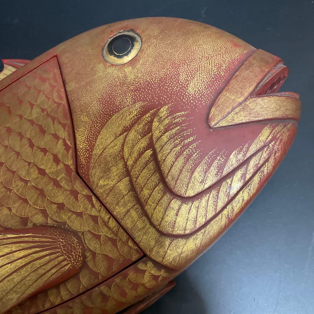 時代物 特大 木製 鯛菓子器 刺身盛り 鯛彫刻塗 菓子器 - 伝統工芸と