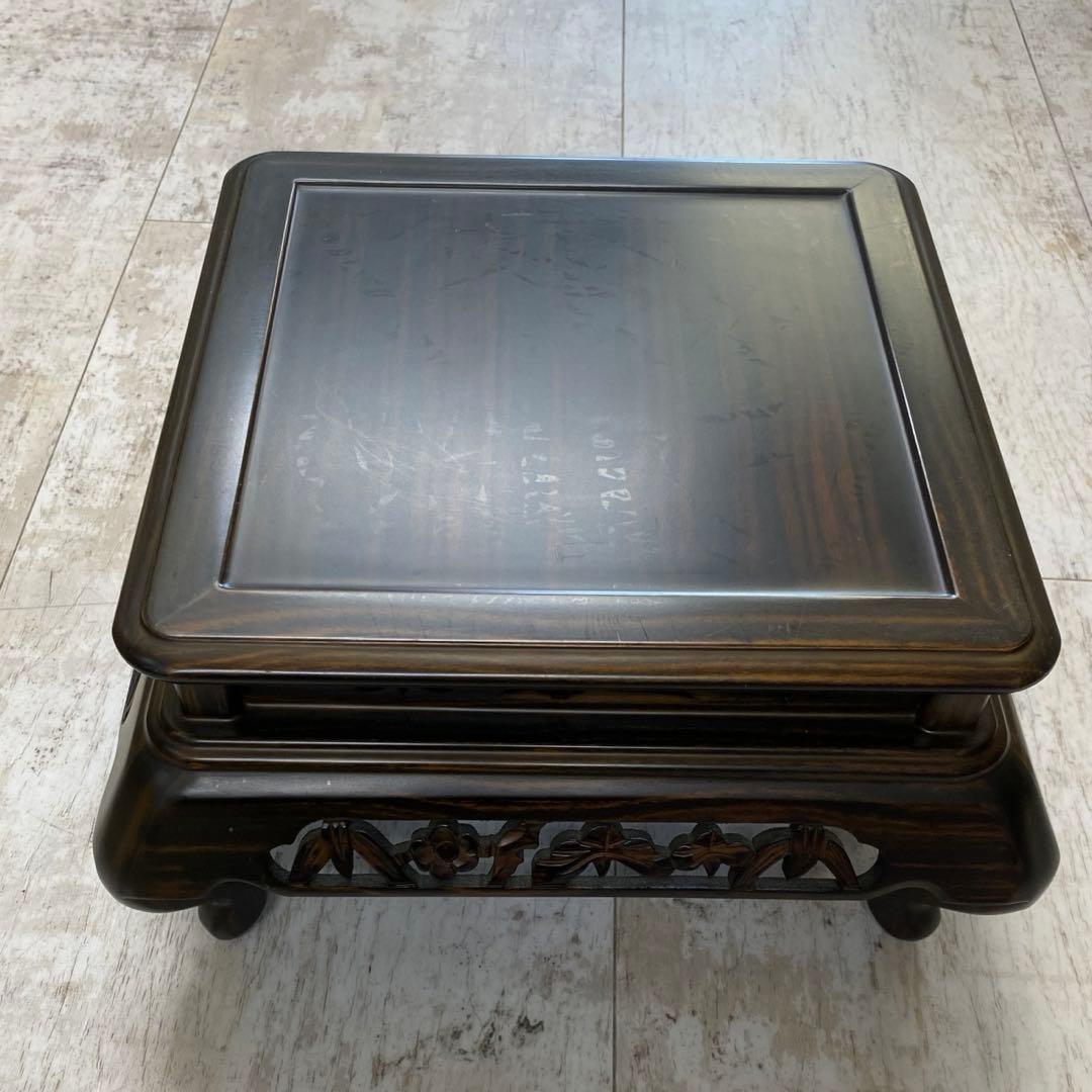 時代 紫檀 唐木三足底座・唐木瓶座 径19.3cm・花台・香炉台 夢工房