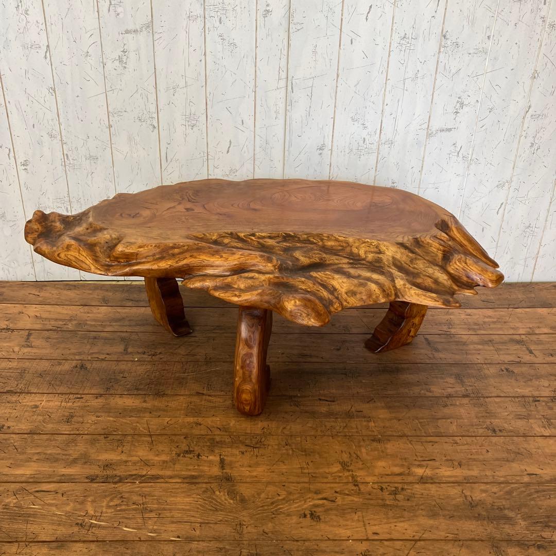 昭和レトロ 木製 天然木 欅材 一枚板 脚付き 座卓 センターテーブル