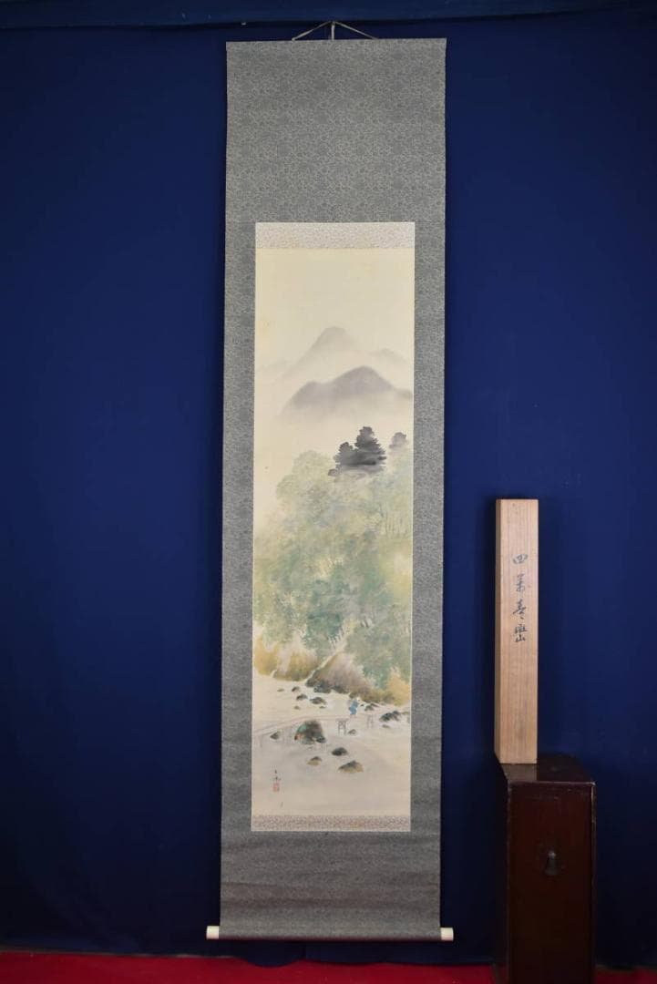 柳原良平「QE2」1992年6号油彩キャンバス鑑定書有船と富士山の風景