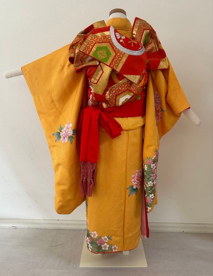 7歳七五三　正絹着物　襦袢　帯　帯揚げ　帯締め　しごき　バッグ　セット