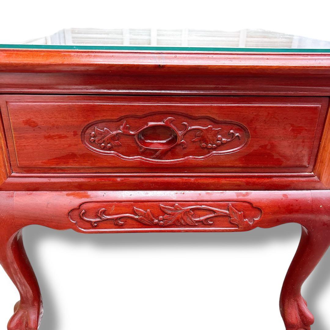 アンティーク 猫脚 螺鈿細工 木製 サイドテーブル 花鳥図 引き出し付き