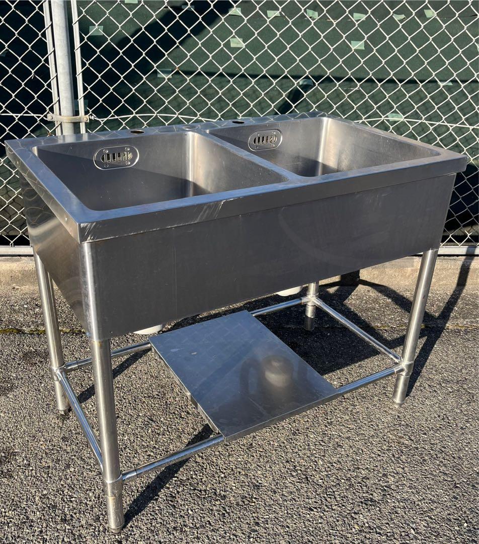 ステンレス2槽シンク　流し台　1000×600×820 二槽シンク 流し台 幅1000×奥行600×高さ800 バックガード有 CHA-2S1060