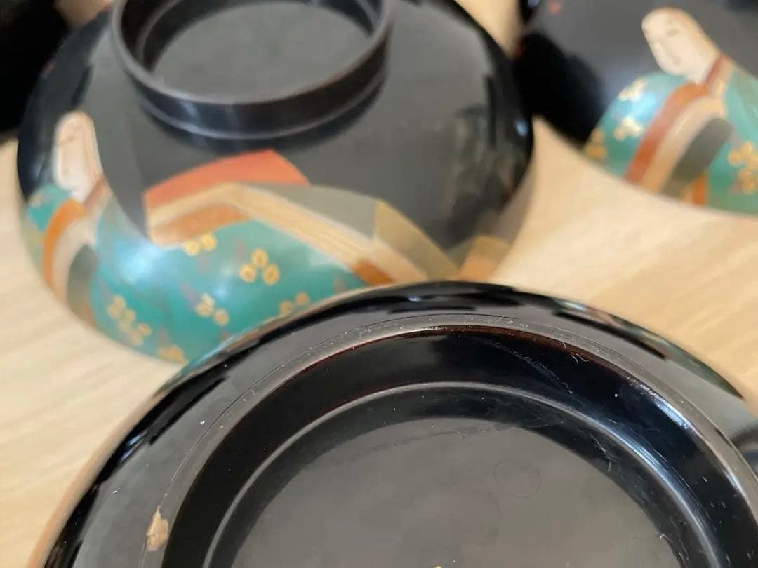 高級輪島塗　歌人蒔絵　煮物椀　5客