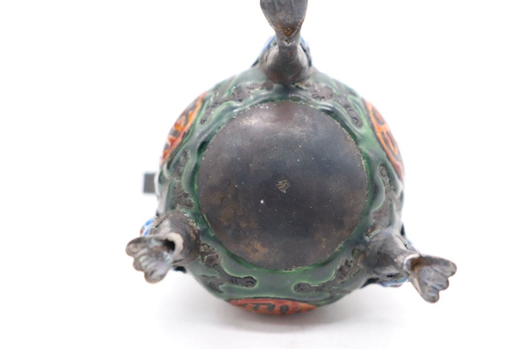 中国 清時代 福寿 銀製七宝焼獣足香炉 木箱入 送料込み250509 Moth