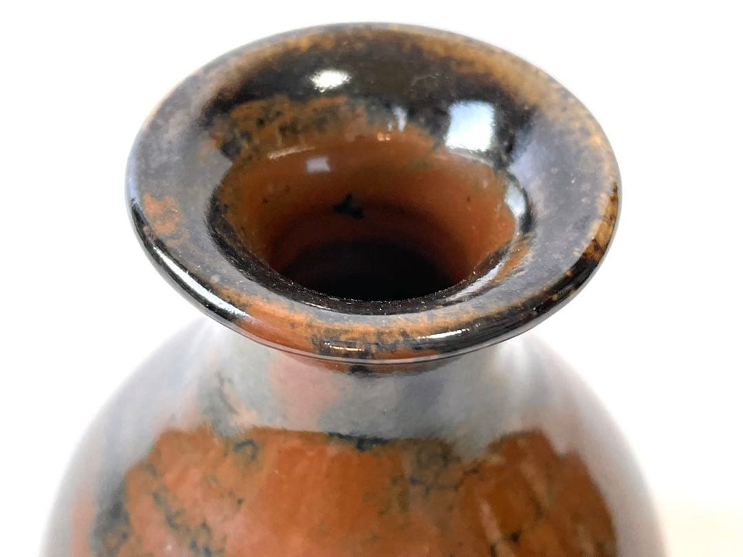 人間国宝 陶芸家 濱田庄司 浜田庄司 柿釉 トウキビ文 赤絵 徳利 共箱