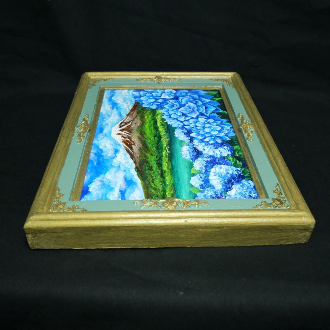 油絵 油彩 油彩画 絵 絵画【富士山と紫陽花】