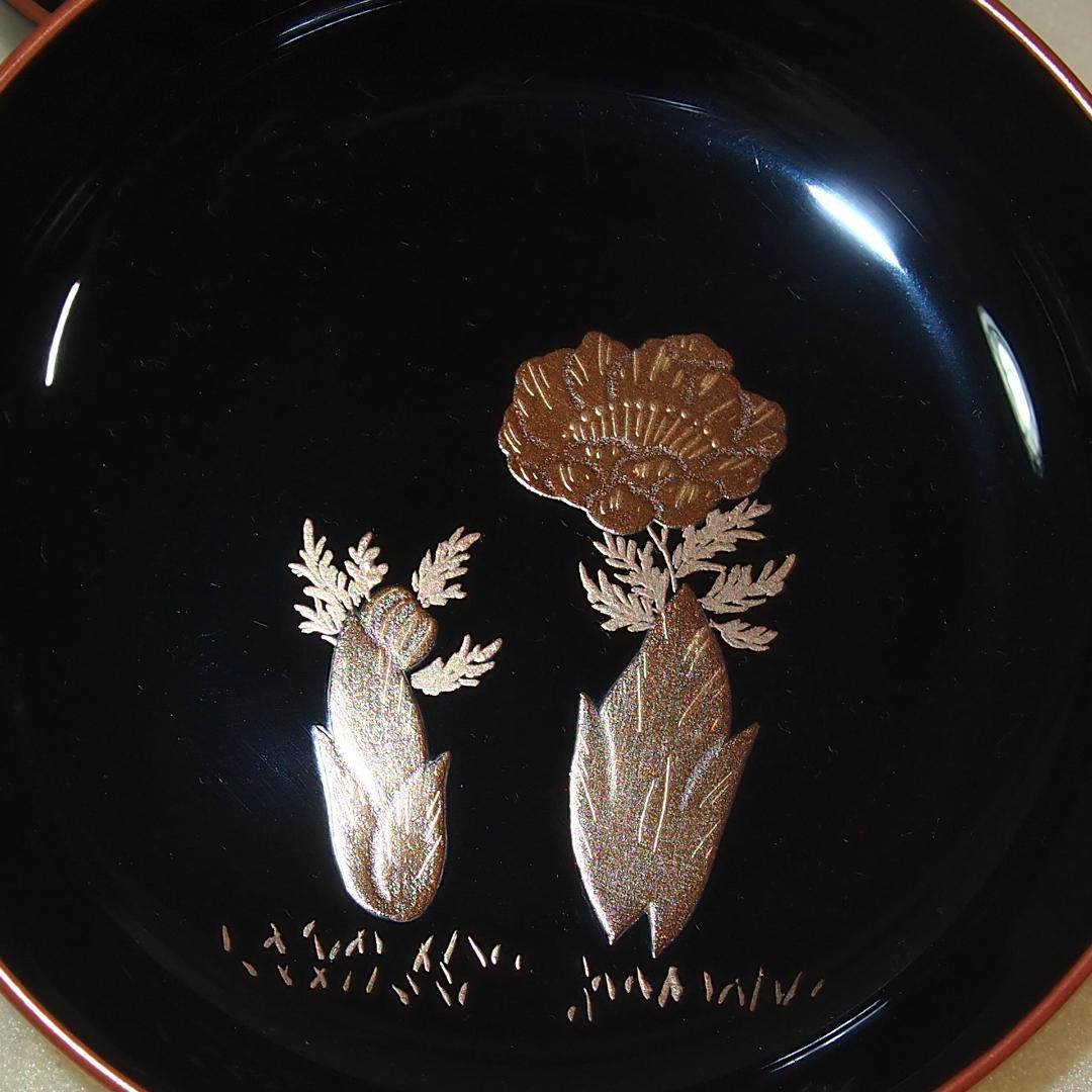 BJ031A 時代輪島塗秋乃草図金蒔絵あつもの椀吸物椀二客木製