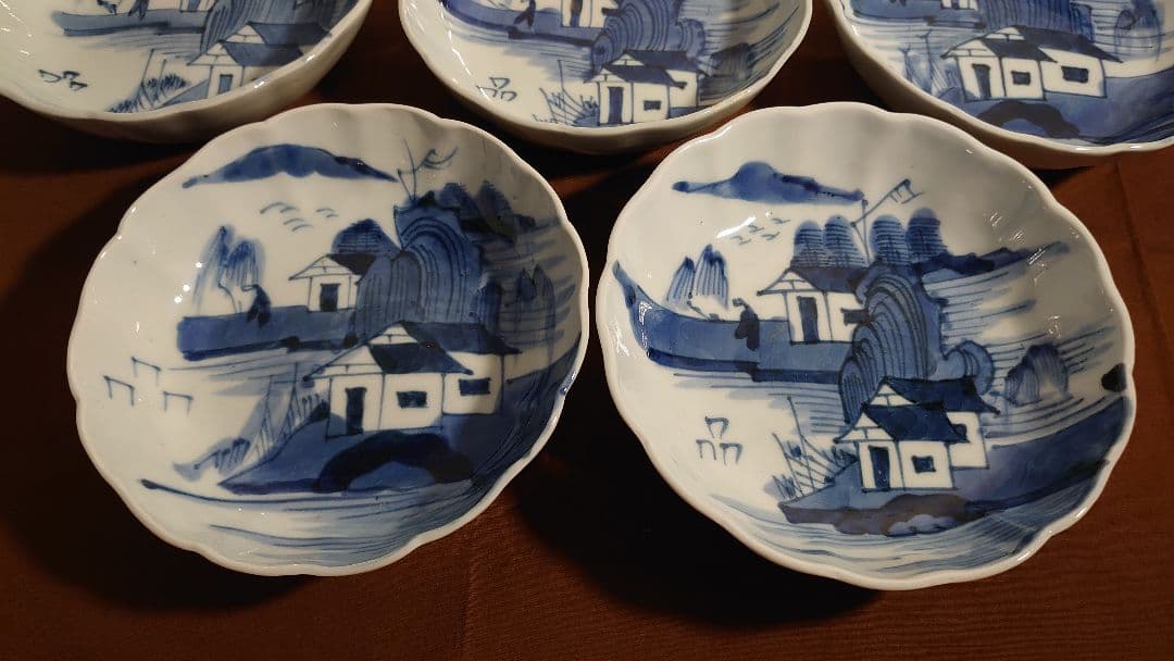 古伊万里　伊万里　染付　山水　なます皿　菓子皿　蔵出し　５客
