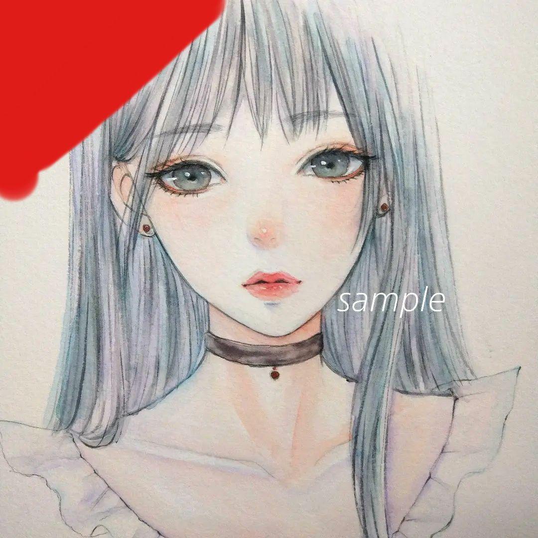 手描きイラスト　美人画　オリジナル　水彩画 専用絵画水彩画手描きイラスト女性美人画