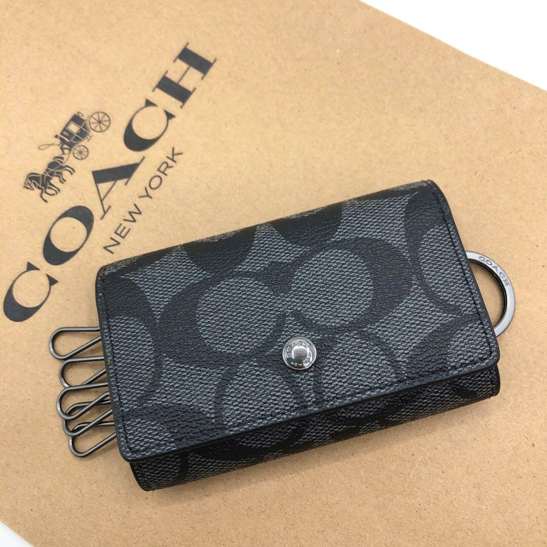 COACH新品】シグネチャー☆チャコール☆5 リング キー ケース☆