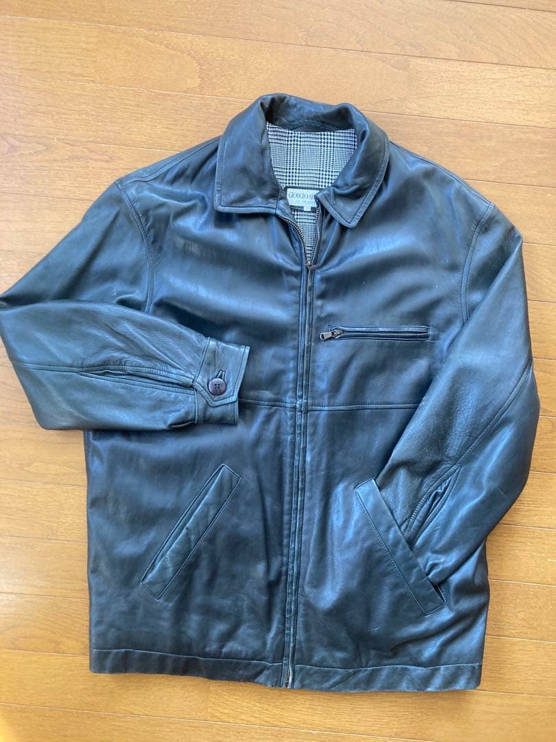 ブラックレザー ジャケット（GIORGIO ARMANI） Giorgio Armani ジップアップ レザージャケット | ブラック | FARFETCH JP