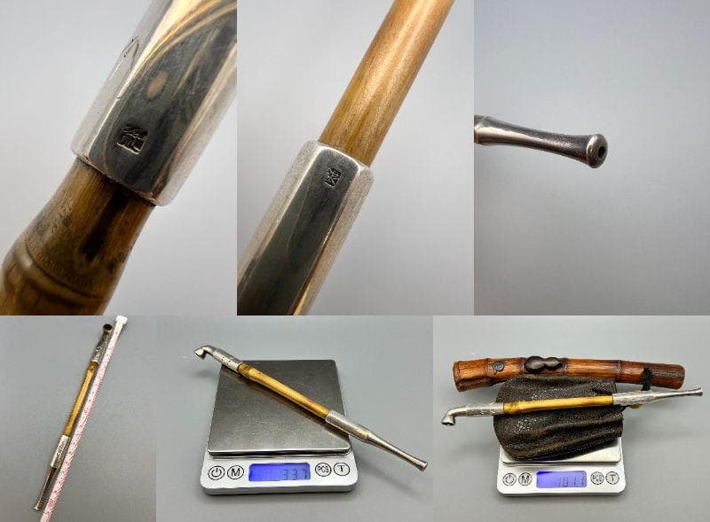 明治時代 竹製キセル入れ 在銘 紫檀製瓢箪高肉 蝸牛萌絵