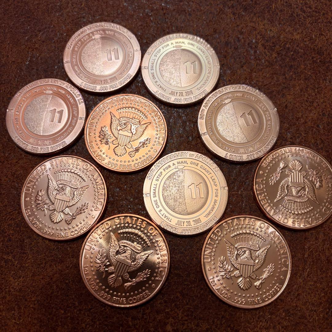 【10枚セット】純銅 銅貨 1oz アポロ/レーガン メダル ラウンド