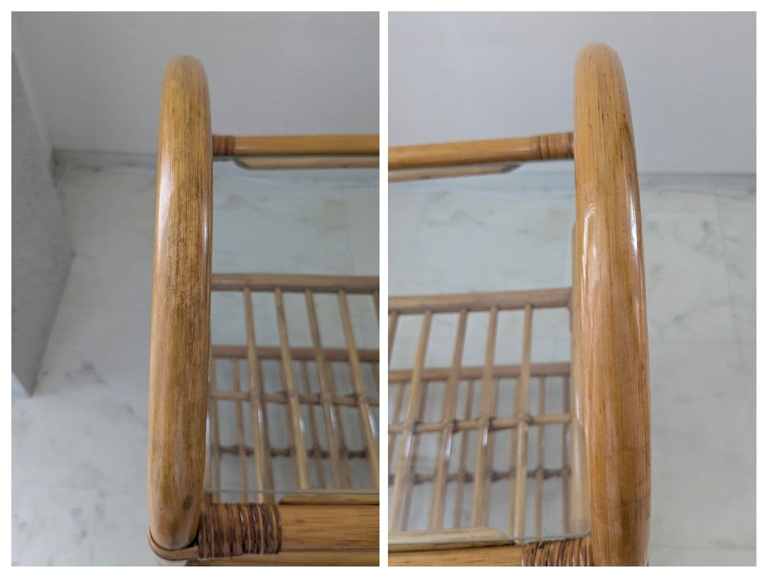 ラタン製 ラック サイド ボード チェスト ガラス天板 藤 ヴィンテージ