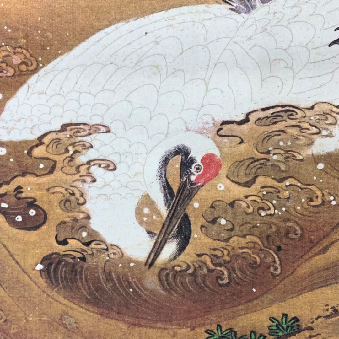 掛軸 狩野房信 鶴亀 二重箱 双幅 工芸 松竹梅 賀正 正月 祝 寿 C-