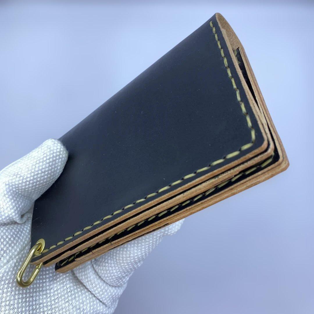 週末限定セール 折らずお札収納 茶芯 丘染めブラックの無骨トラッカーウォレット