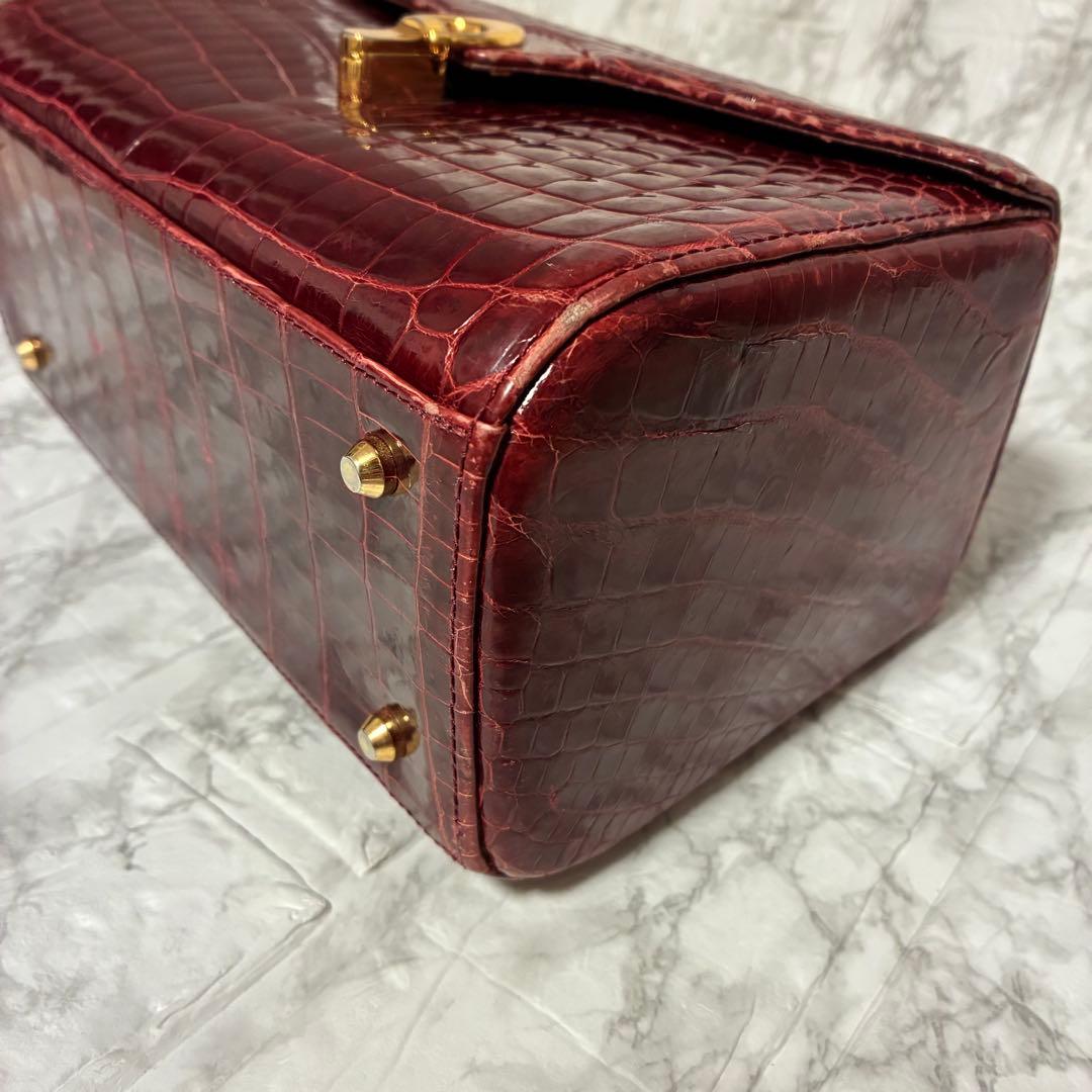 シャイニングクロコダイル　ハンドバック　ボルドー