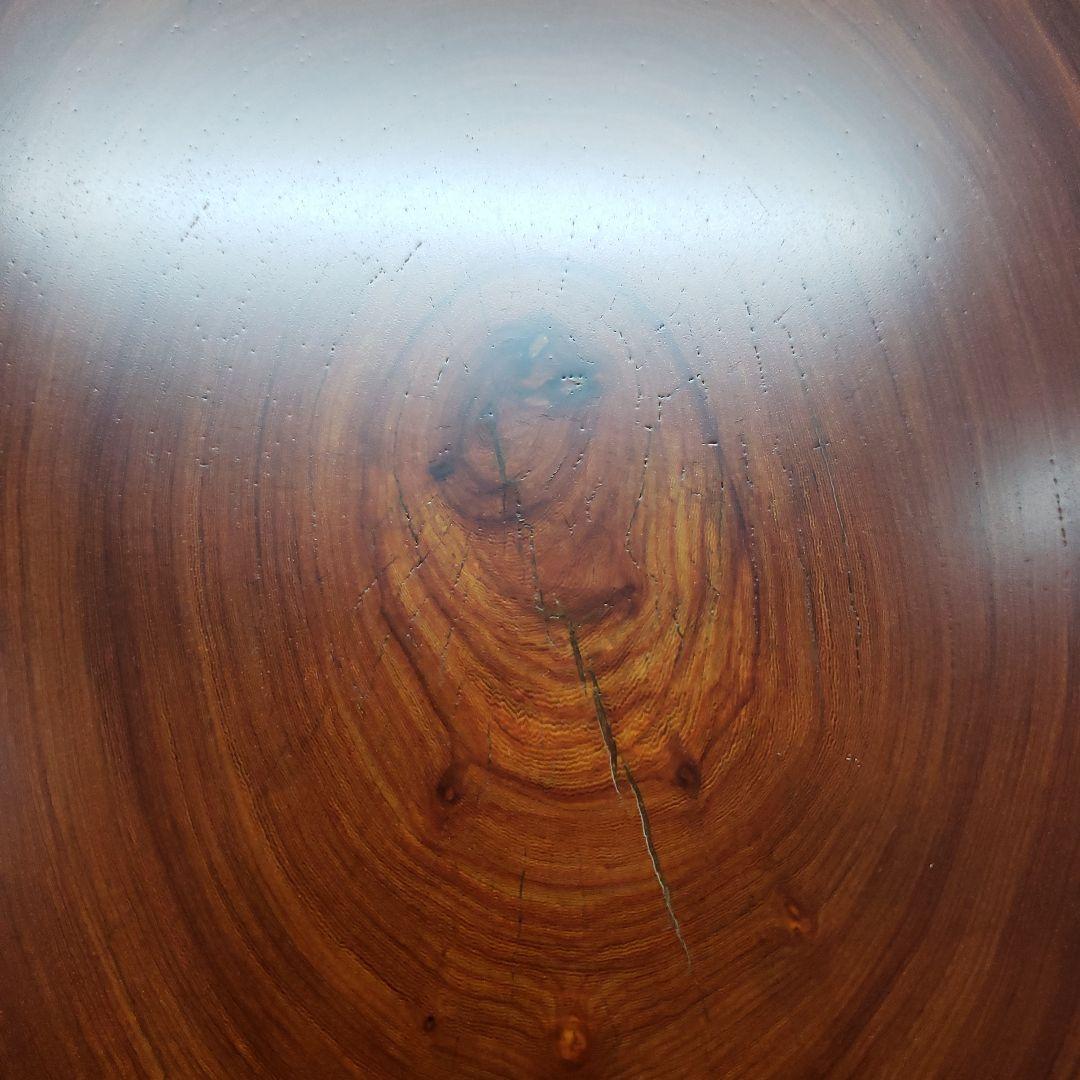 蔵出し特価紫檀製無垢はす切り花台 円形テーブル 赤褐色 大きめ55×36