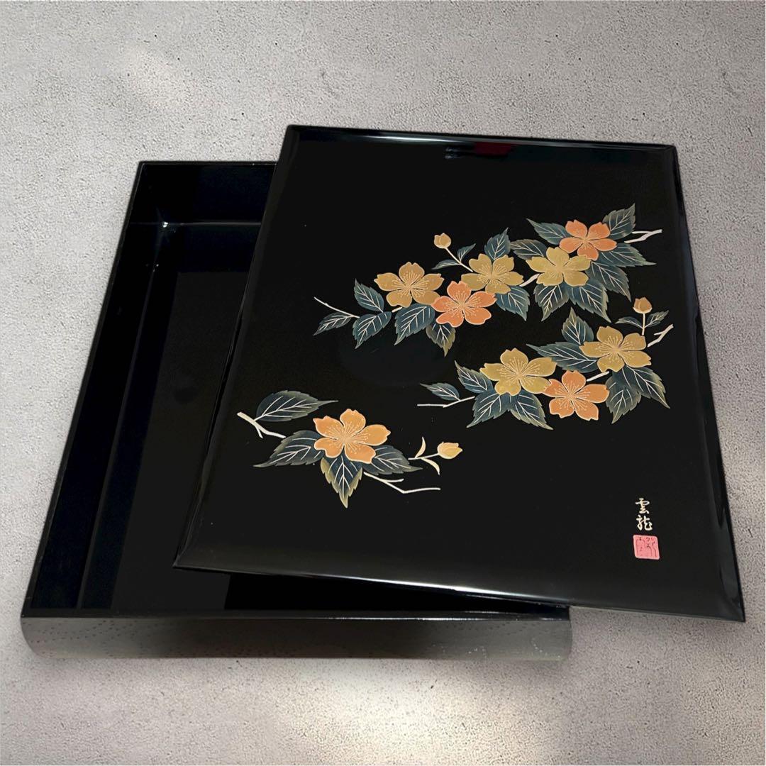 ✨【美品】会津塗 本金使用　研(みがき)蒔絵 菓子器 小林芳彦作 未使用保管品✨